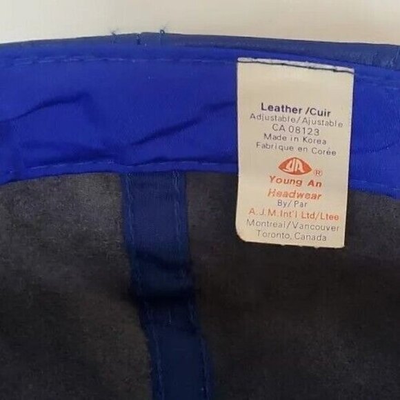 VTG Blue Leather Hat Revelstoke CAT skiing zip strap embroidered cap - Picture 9 of 10